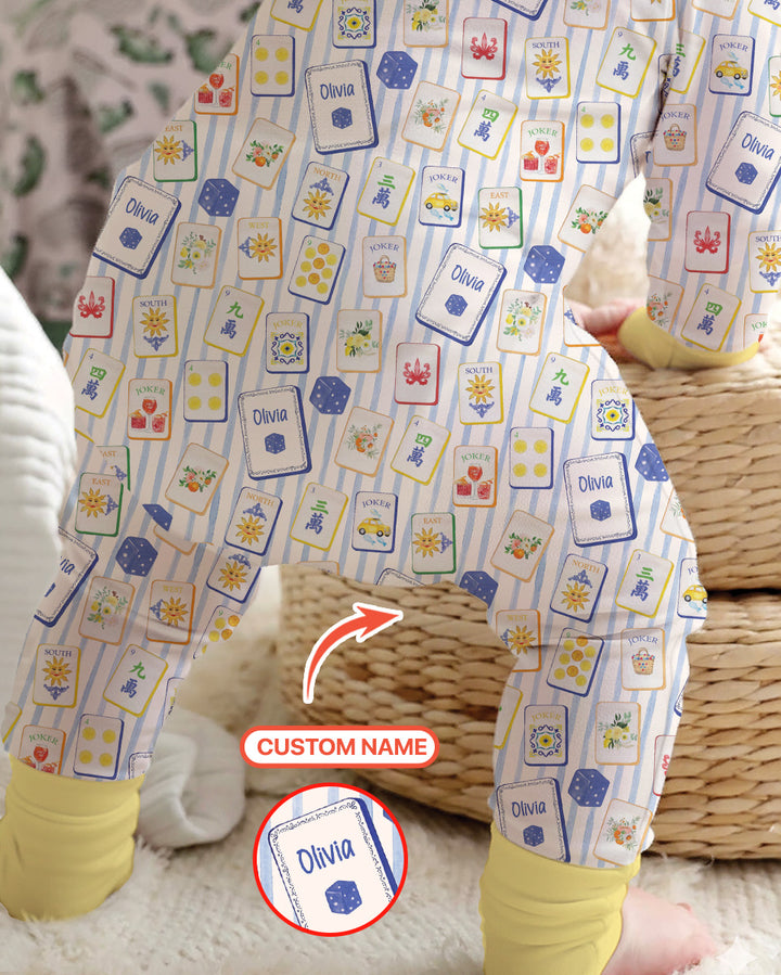 Coastal Mahjong Custom Name Mommy & Me Matching Bamboo Convertible Zippy