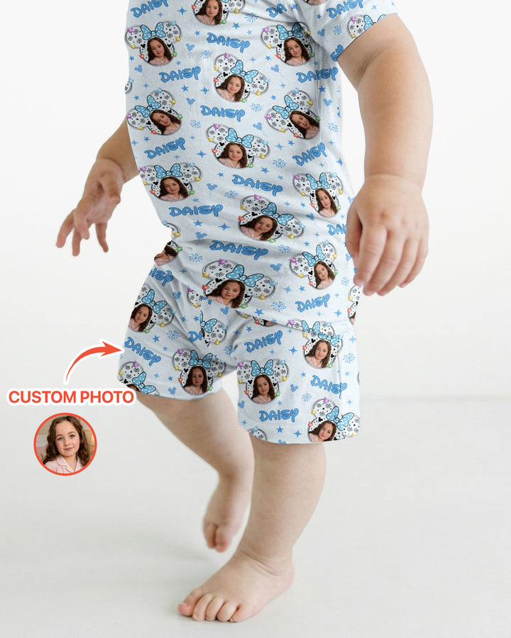Custom Photo Little Princess Bamboo Two Piece Short Sleeve Shorts Pajama Set