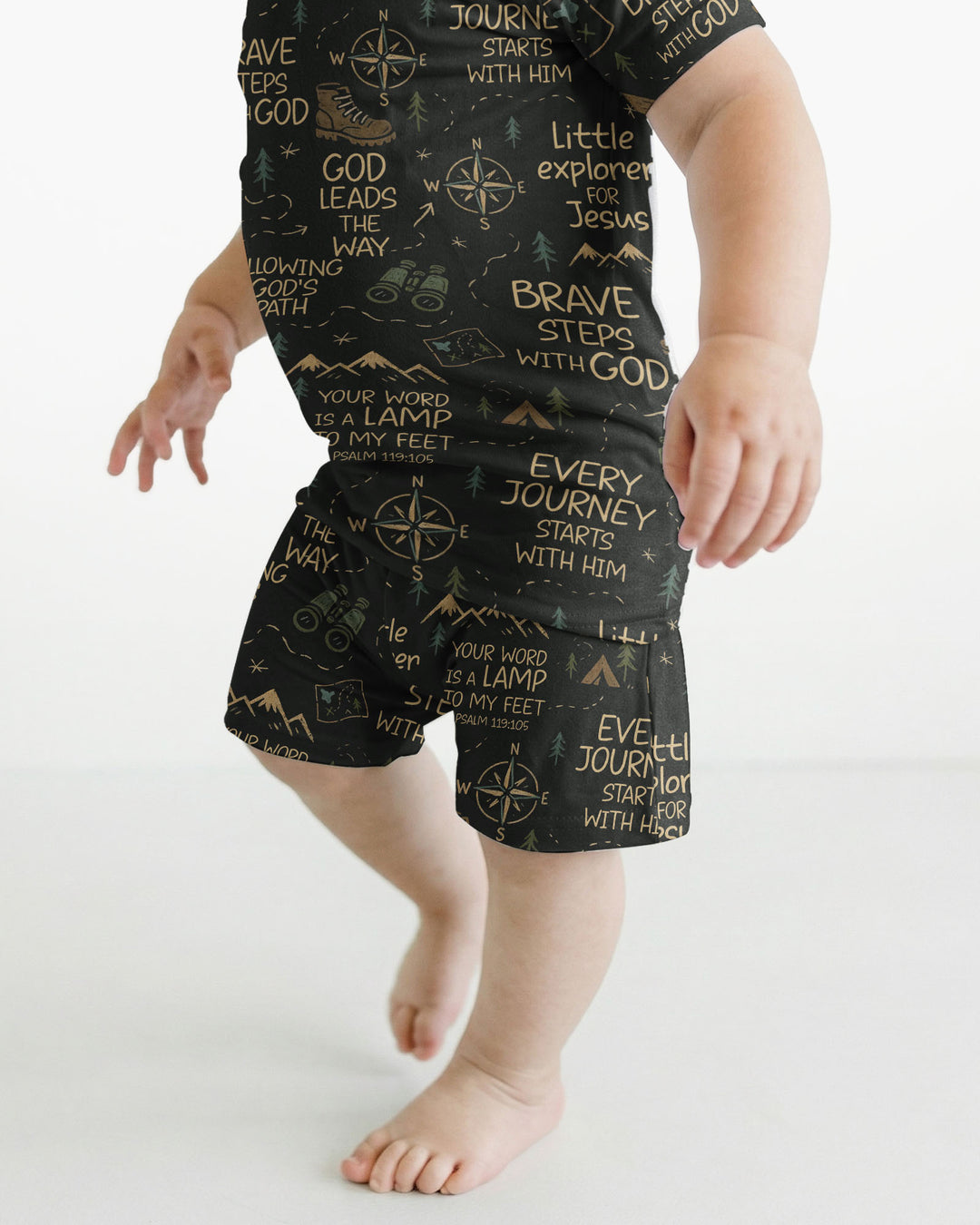 Little Explorer God Leads The Way Bamboo Two Piece Short Sleeve Shorts Pajama Set