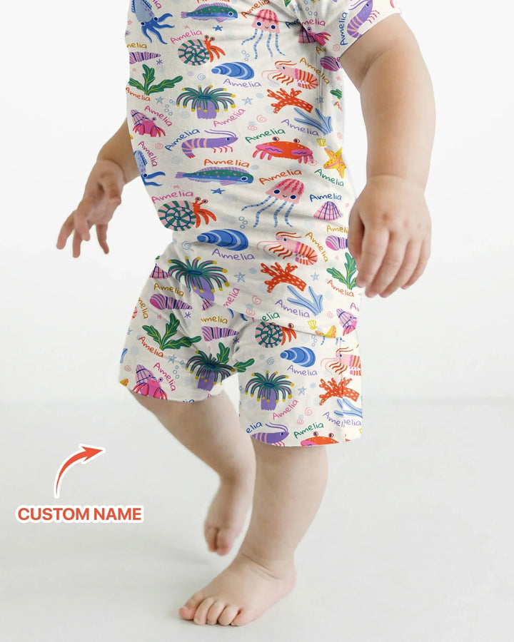 Tide Pool Pals Custom Name Bamboo Two Piece Short Sleeve Shorts Pajama Set