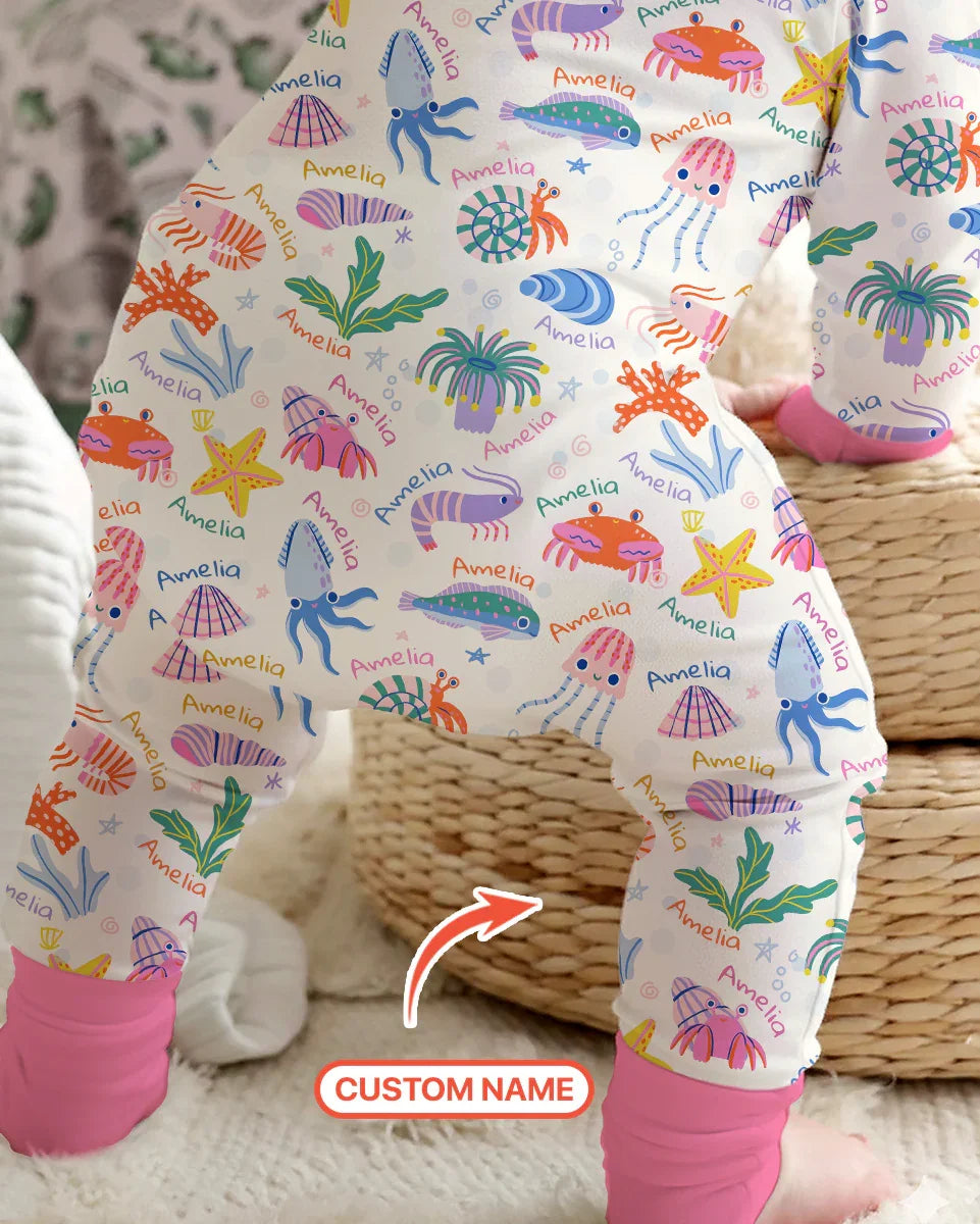 Tide Pool Pals Custom Name Bamboo Convertible Zippy