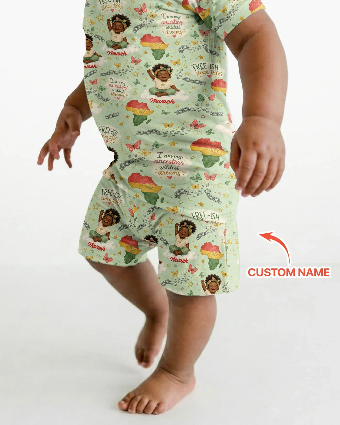 Custom Name Juneteenth I Am My Ancestors' Wildest Dream Bamboo Two Piece Short Sleeve Shorts Pajama Set