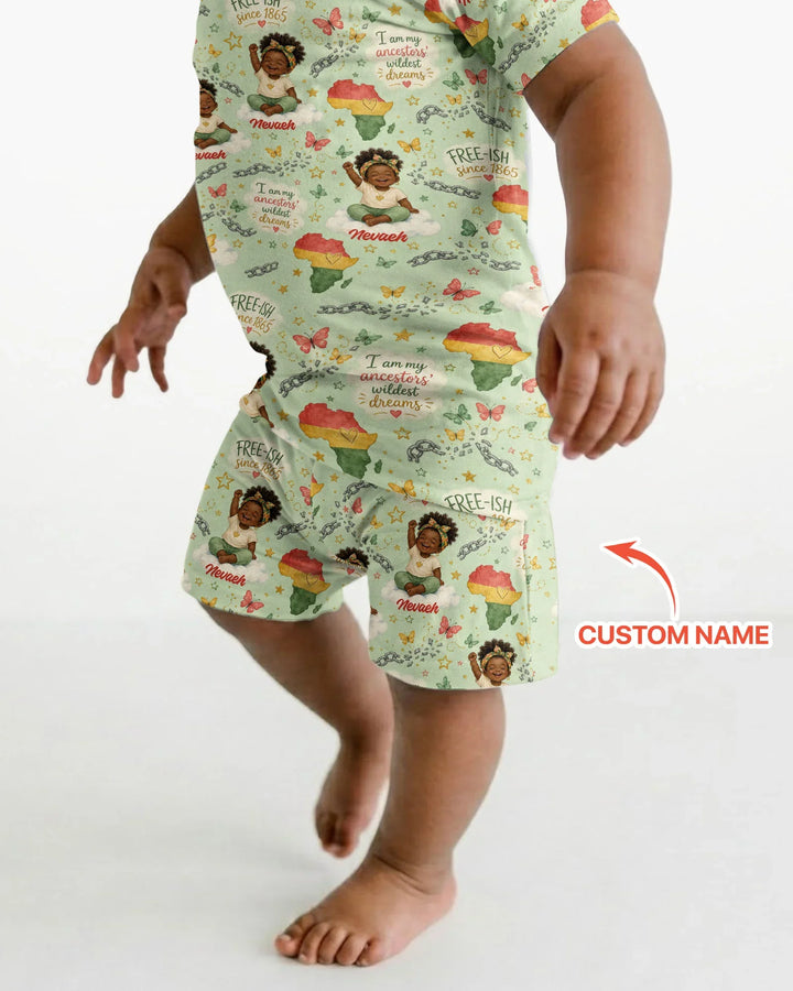 Custom Name Juneteenth I Am My Ancestors' Wildest Dream Bamboo Two Piece Short Sleeve Shorts Pajama Set