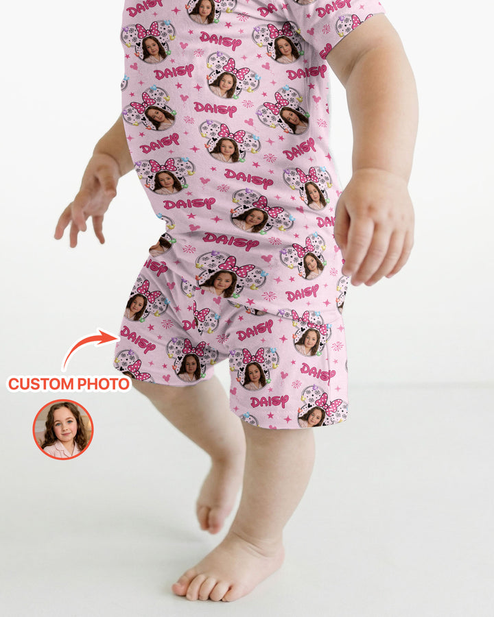 Custom Photo Little Princess Bamboo Two Piece Short Sleeve Shorts Pajama Set