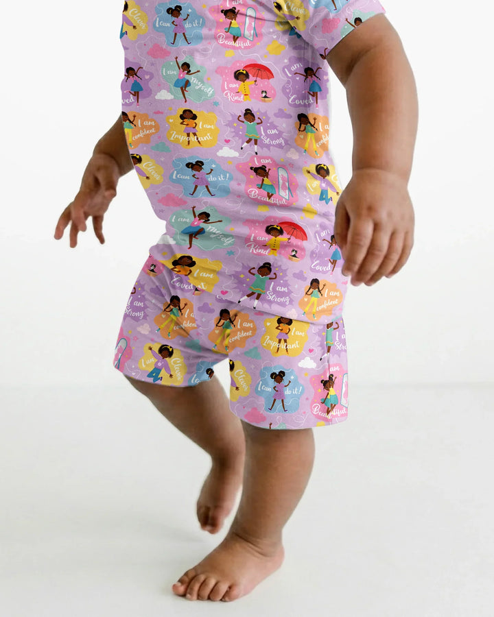 African American Girl I Am Loved Bamboo Two Piece Short Sleeve Shorts Pajama Set