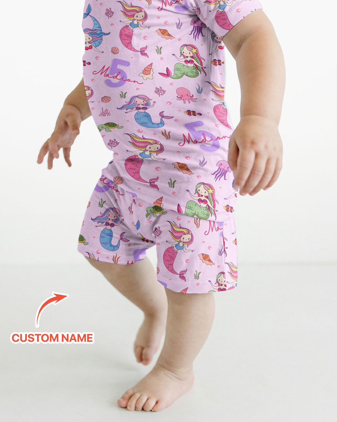 Custom Name Birthday Mermaid Bamboo Two Piece Short Sleeve Shorts Pajama Set