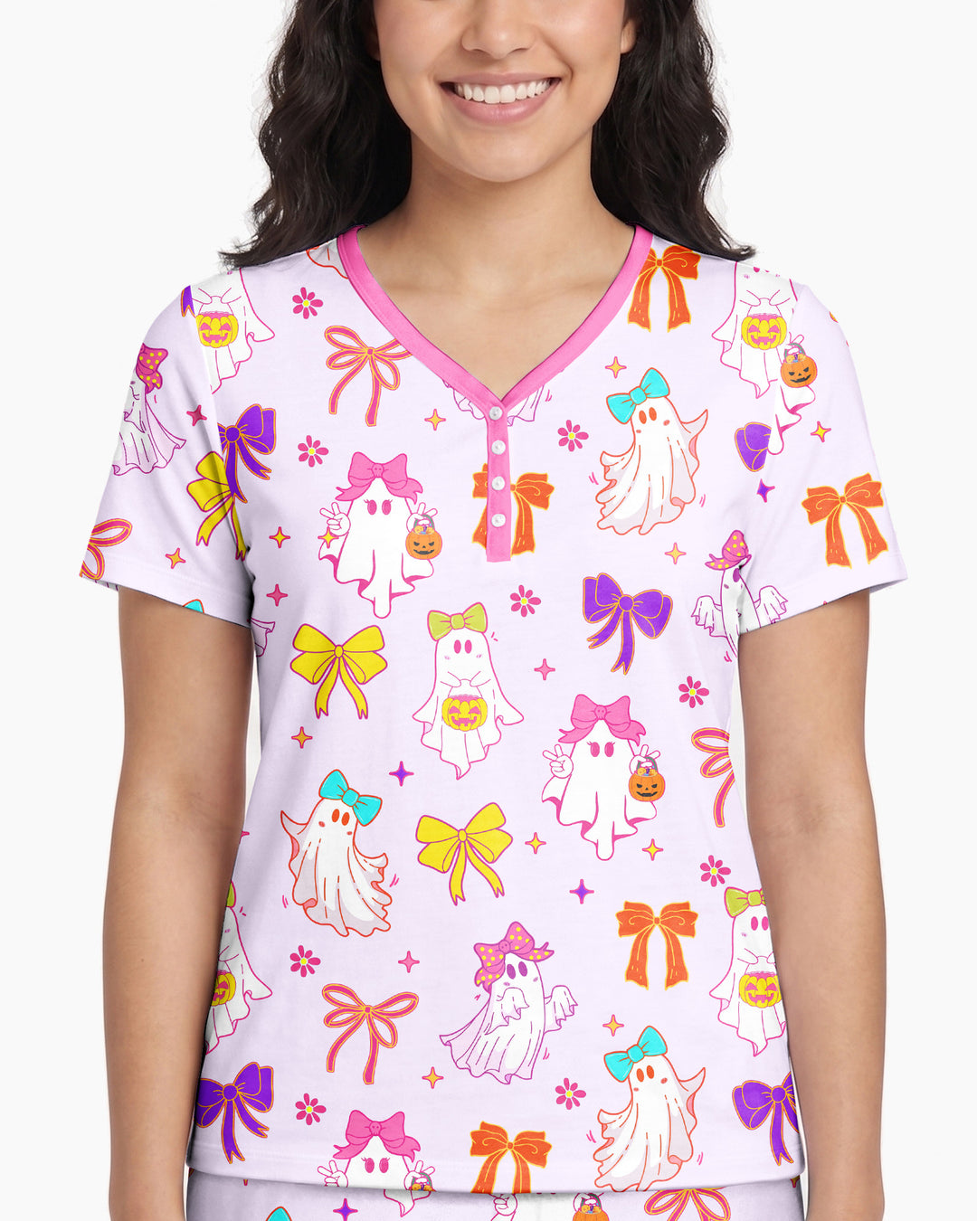 Coquette Ghost & Bow Bamboo Women Short Sleeve Short Pajama Set