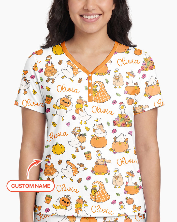 Fall Silly Goose Bamboo Women Short Sleeve Short Pajama Set