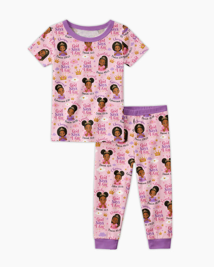 Black Princess God Says I Am Bamboo Two Piece Short Sleeve Pajama Set