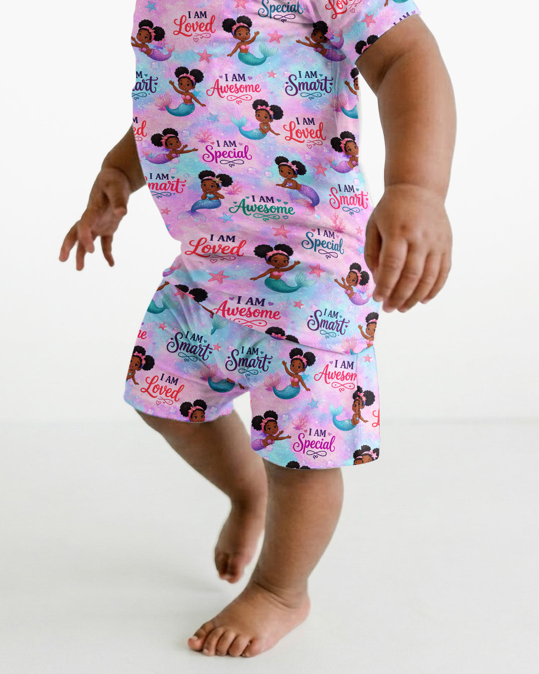 Black Mermaid I Am Strong Bamboo Two Piece Short Sleeve Shorts Pajama Set