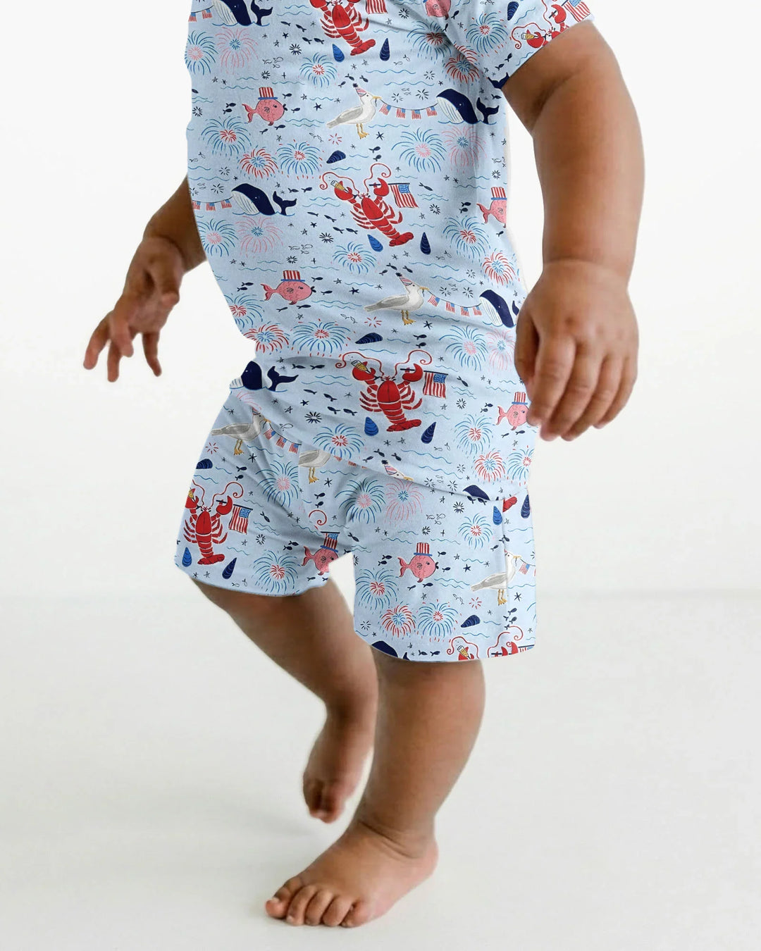 250 Summers Strong Matching Family Bamboo Two Piece Short Sleeve Shorts Pajama Set