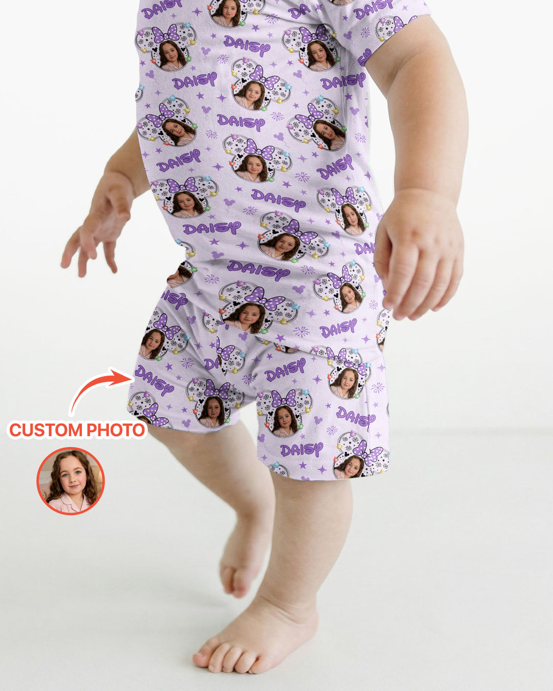 Custom Photo Little Princess Bamboo Two Piece Short Sleeve Shorts Pajama Set