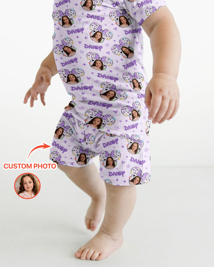 Custom Photo Little Princess Bamboo Two Piece Short Sleeve Shorts Pajama Set