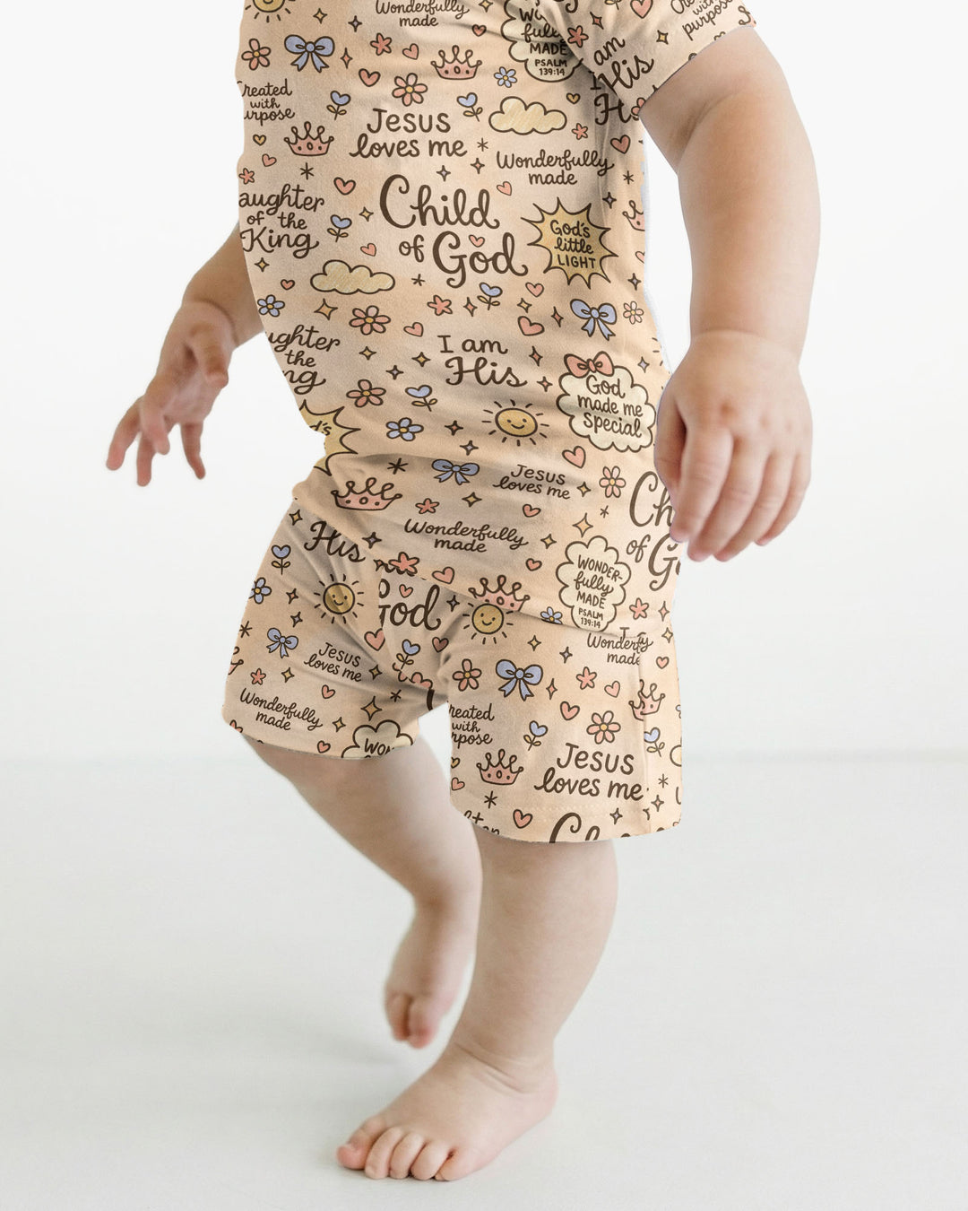 Child Of God Jesus Loves Me Bamboo Two Piece Short Sleeve Shorts Pajama Set