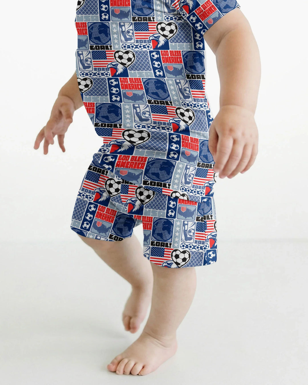 World Soccer God Bless America Bamboo Two Piece Short Sleeve Shorts Pajama Set