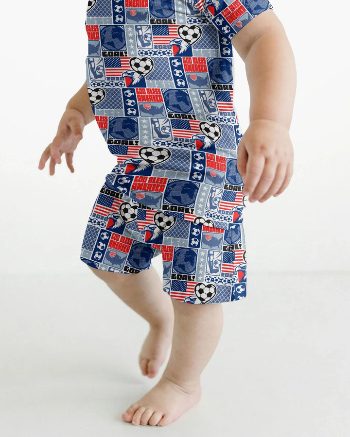 World Soccer God Bless America Bamboo Two Piece Short Sleeve Shorts Pajama Set