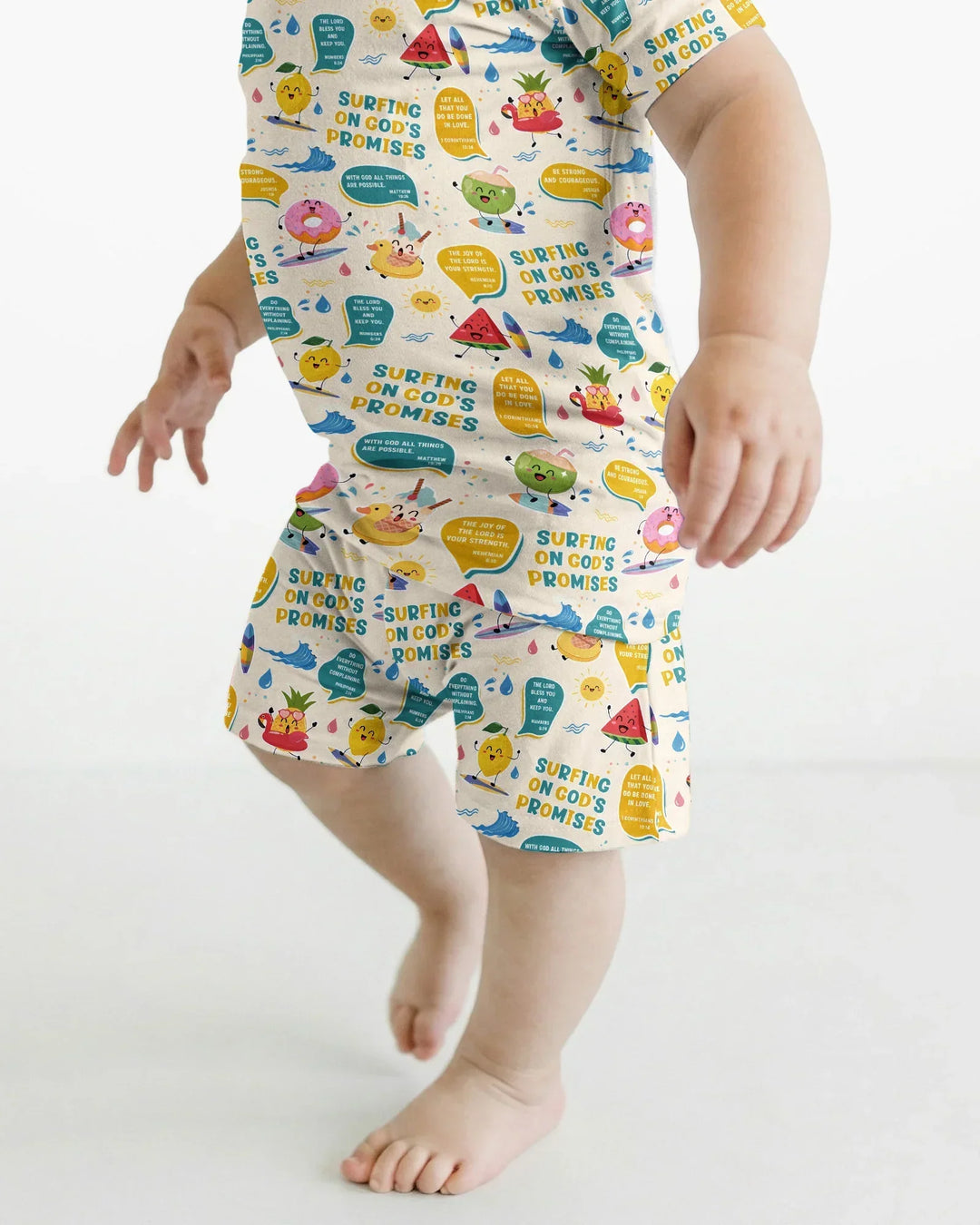 Summer Fruits Surfing On God's Promises Bamboo Two Piece Short Sleeve Shorts Pajama Set
