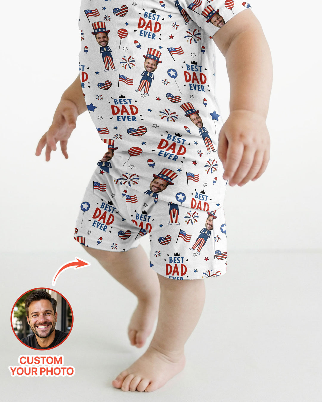 Custom Photo Best Patriotic Family Ever Bamboo Two Piece Short Sleeve Shorts Pajama Set