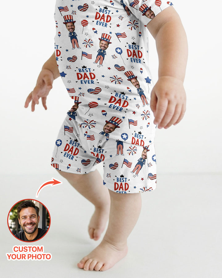 Custom Photo Best Patriotic Family Ever Bamboo Two Piece Short Sleeve Shorts Pajama Set
