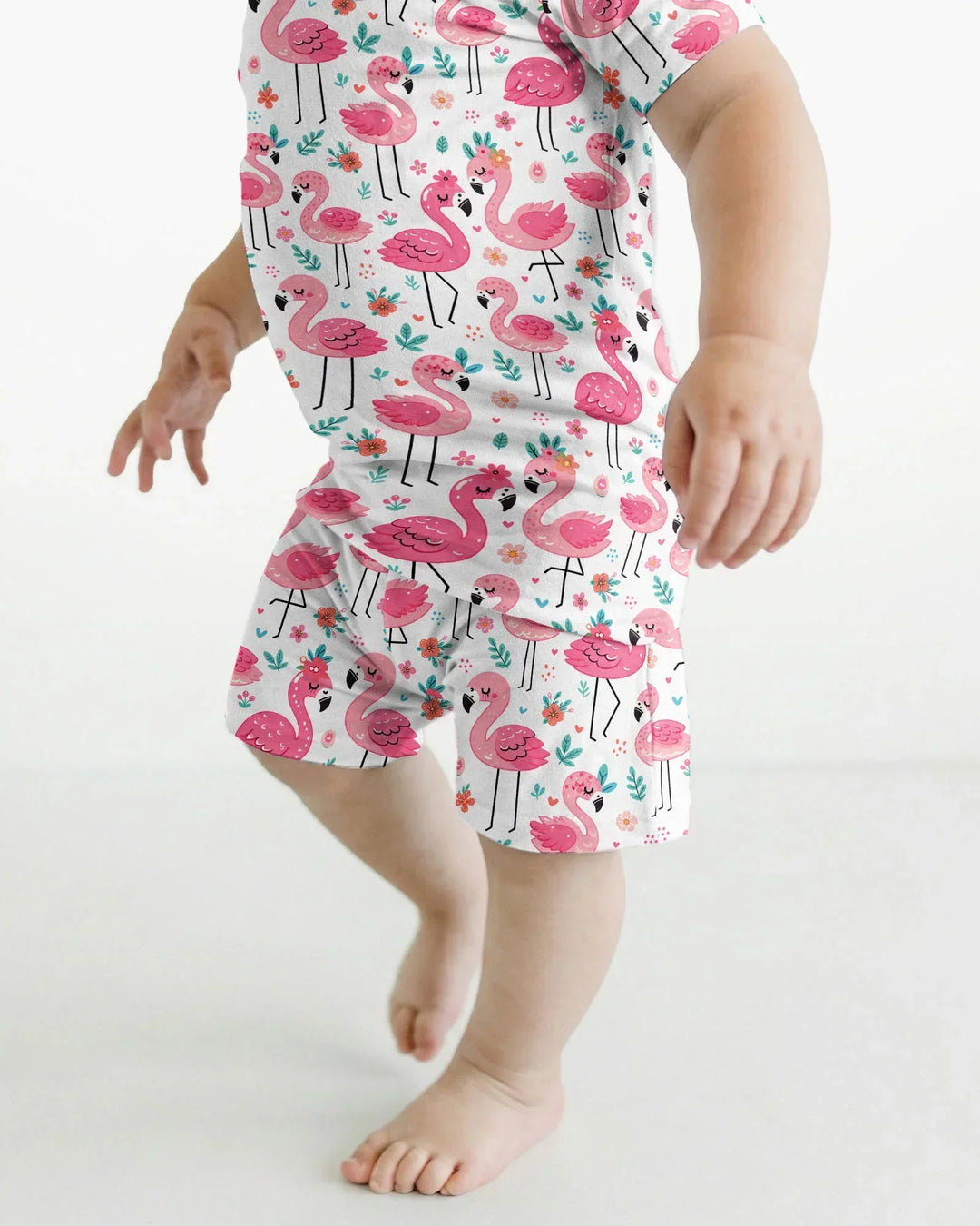 Hola, conjunto de pijama de dos piezas de manga corta y pantalón corto Flamingo Bamboo