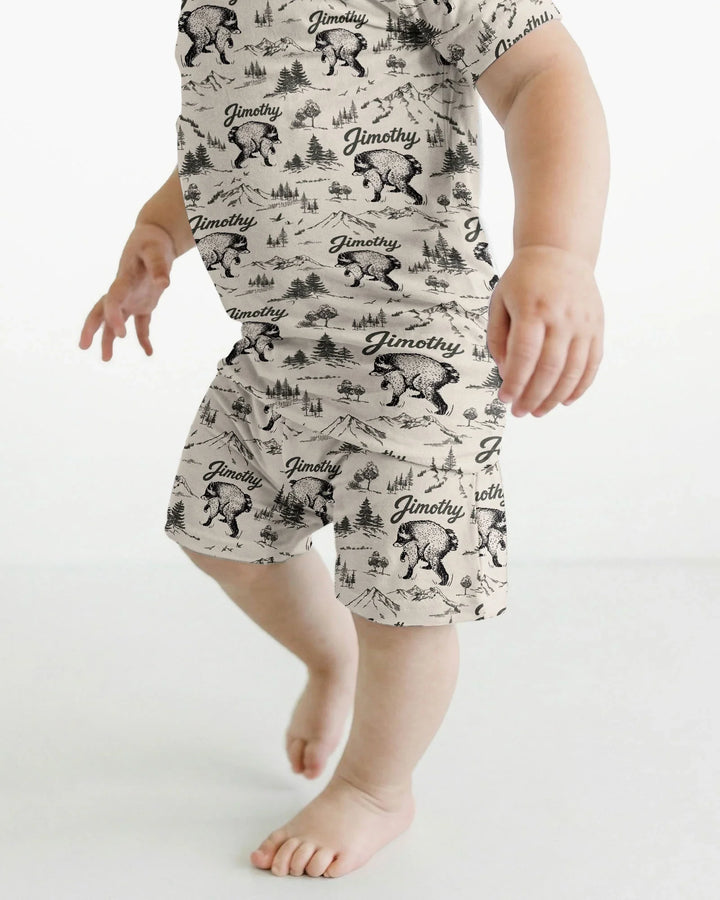 Vintage Jimothy Racoon Family Matching Bamboo Two Piece Short Sleeve Shorts Pajama Set