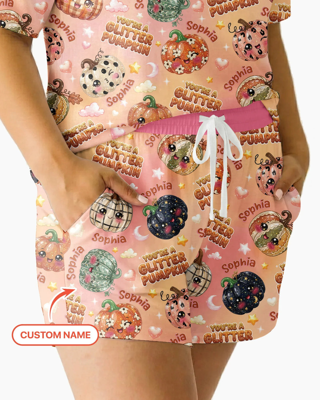 Custom Name You're A Glitter Pumpkin Bamboo Women Short Sleeve Short Pajama Set
