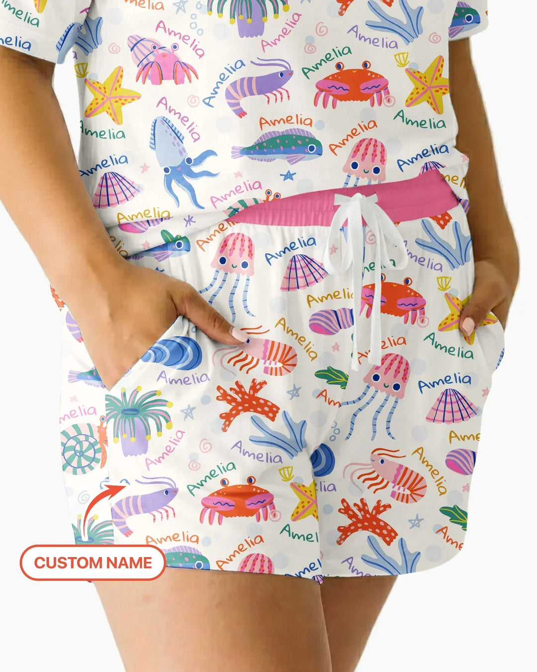 Tide Pool Pals Custom Name Bamboo Women Short Sleeve Short Pajama Set