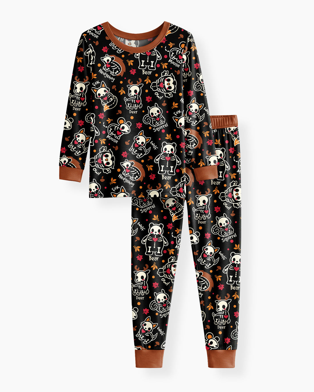Kawaii Skeleton Woodland Animals Bamboo Two Piece Long Sleeve Pajama Set