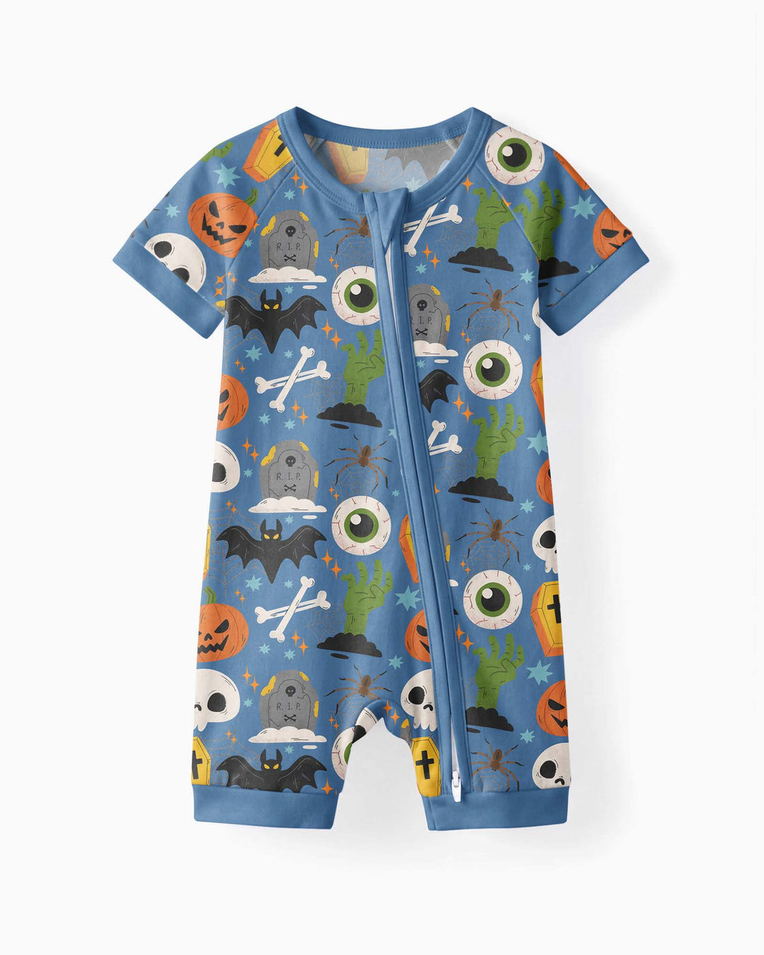 Little Monsters Bambus-Kurzarm-Strampler mit Reißverschluss für Halloween