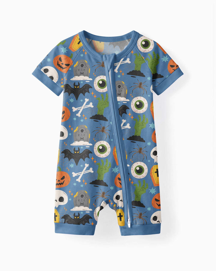 Little Monsters Bambus-Kurzarm-Strampler mit Reißverschluss für Halloween