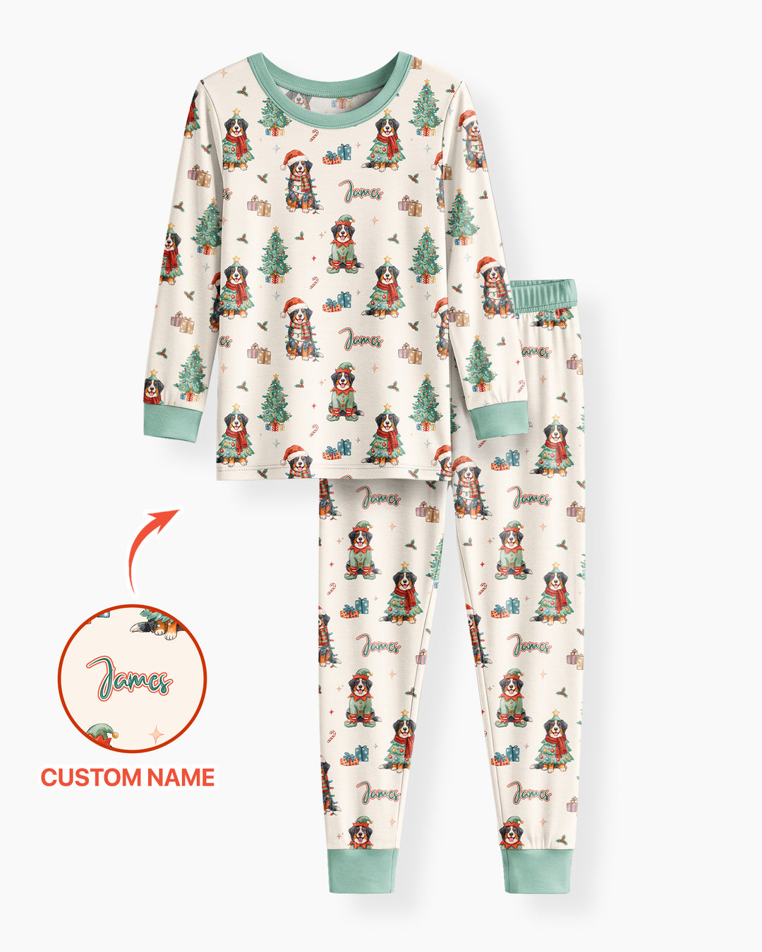 Christmas Bernese Mountain Dog Family Matching Bamboo Two Piece Long Sleeve Pajama Set