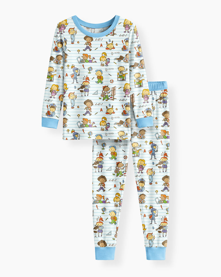School Days Adventure Bamboo Two Piece Long Sleeve Pajama Set