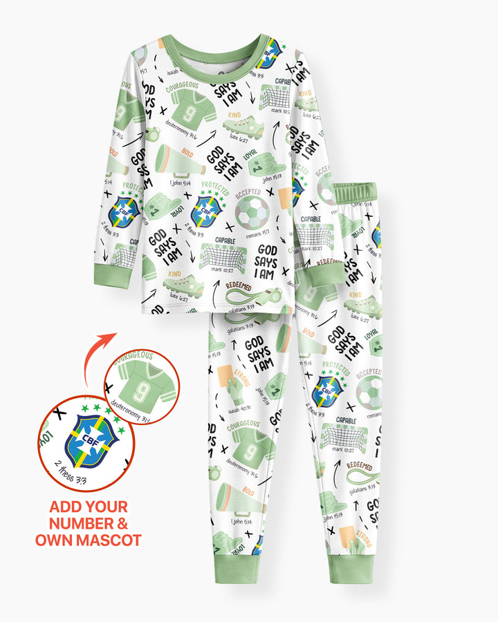 Personalized God Says I Am SOCCER Bamboo Two Piece Long Sleeve Pajama Set