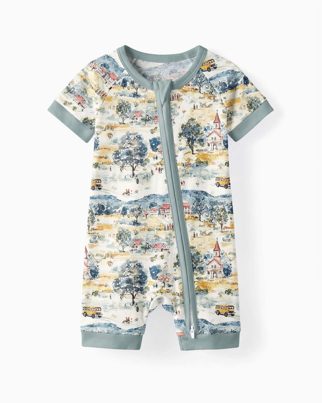 Whimsical Watercolor School Village Bamboo Shorty Zippy