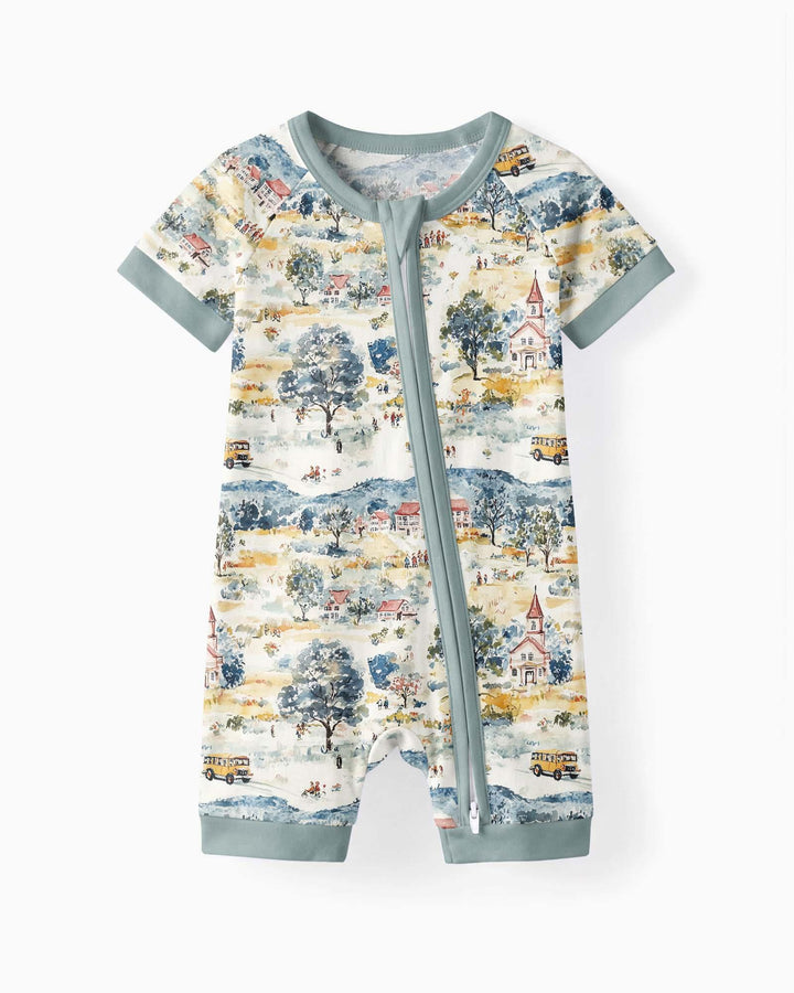 Whimsical Watercolor School Village Bamboo Shorty Zippy