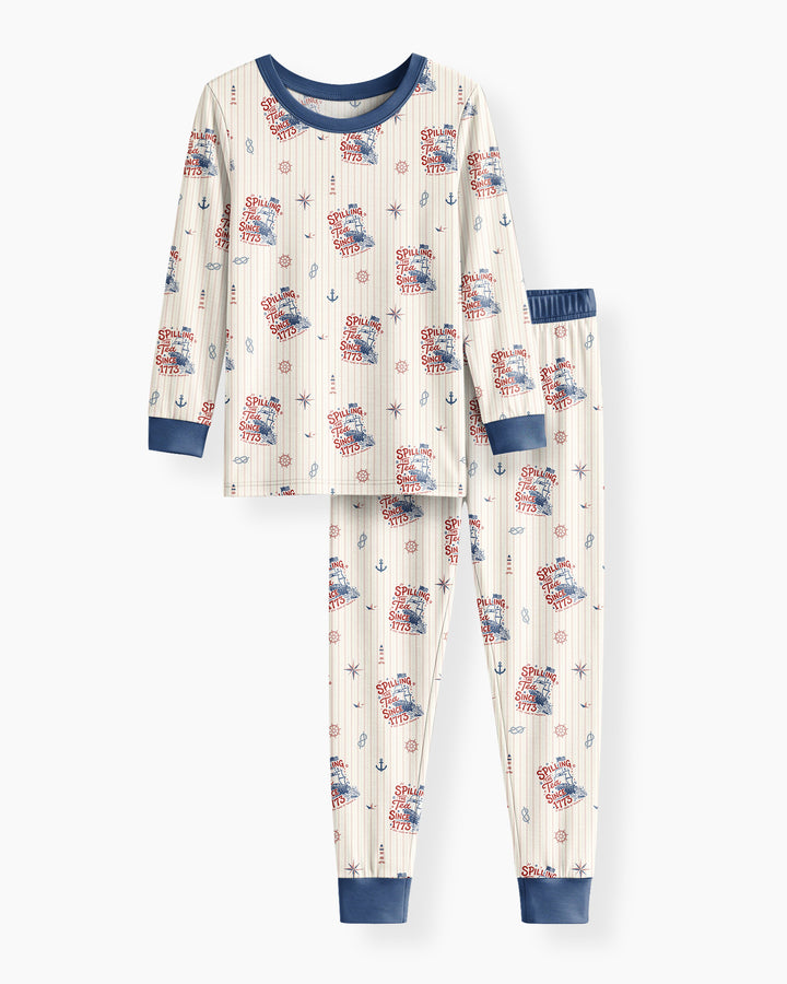 Spilling The Tea Since 1773 Family Matching Bamboo Two Piece Long Sleeve Pajama Set