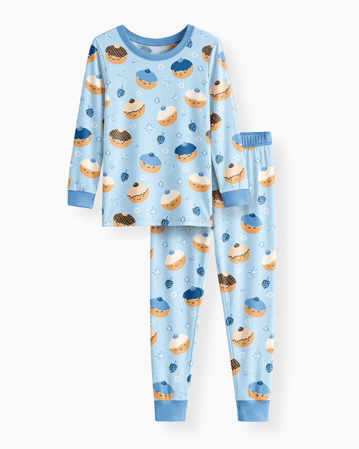 Hanukkah Donut Family Matching Bamboo Two Piece Long Sleeve Pajama Set