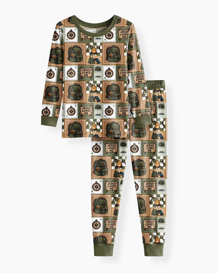 Camping Jesus Loves Me Bamboo Two Piece Long Sleeve Pajama Set