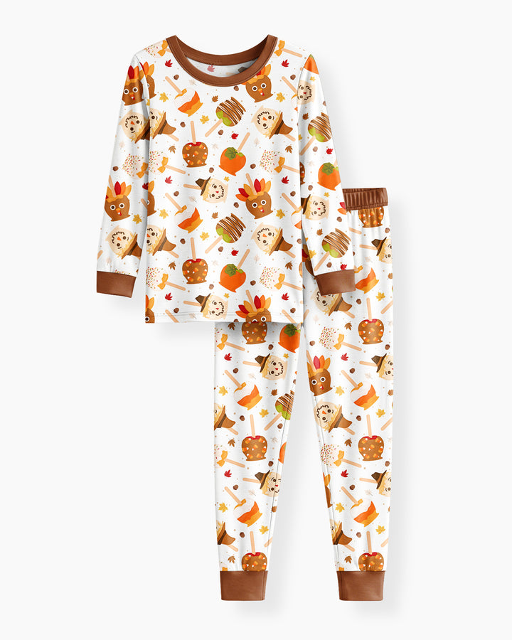 Fall Caramel Apple Family Matching Bamboo Two Piece Long Sleeve Pajama Set