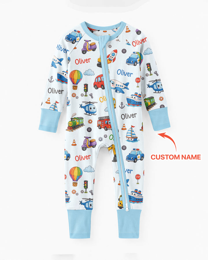 Custom Name Cute Transport Bamboo Convertible Zippy