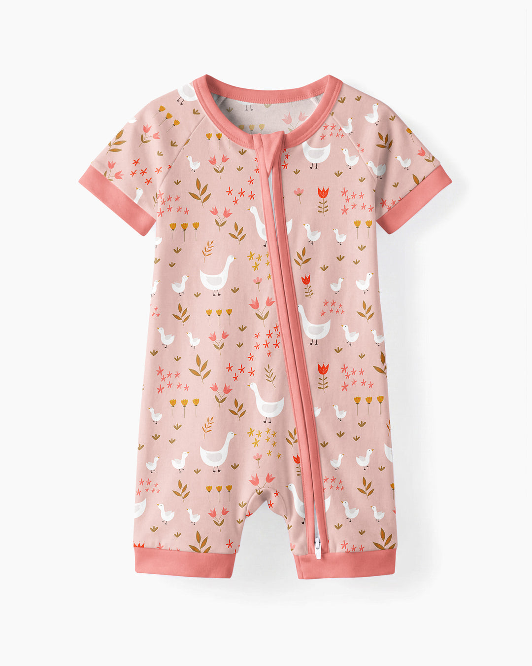 Geese and Flowers Bamboo Shorty Zippered Romper
