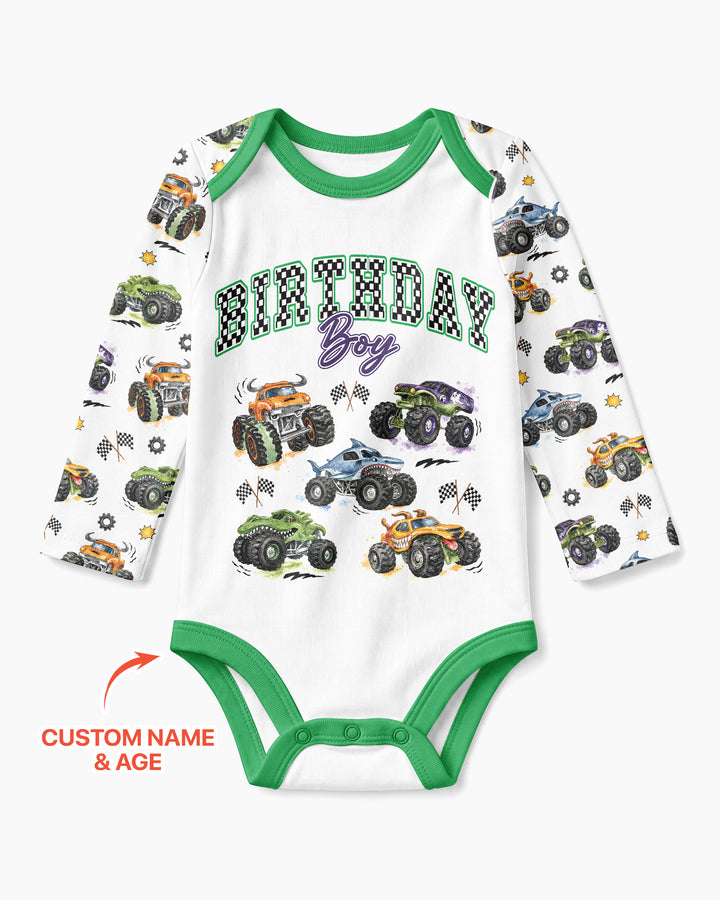 Personalized Monster Truck Birthday Bamboo Bodysuit