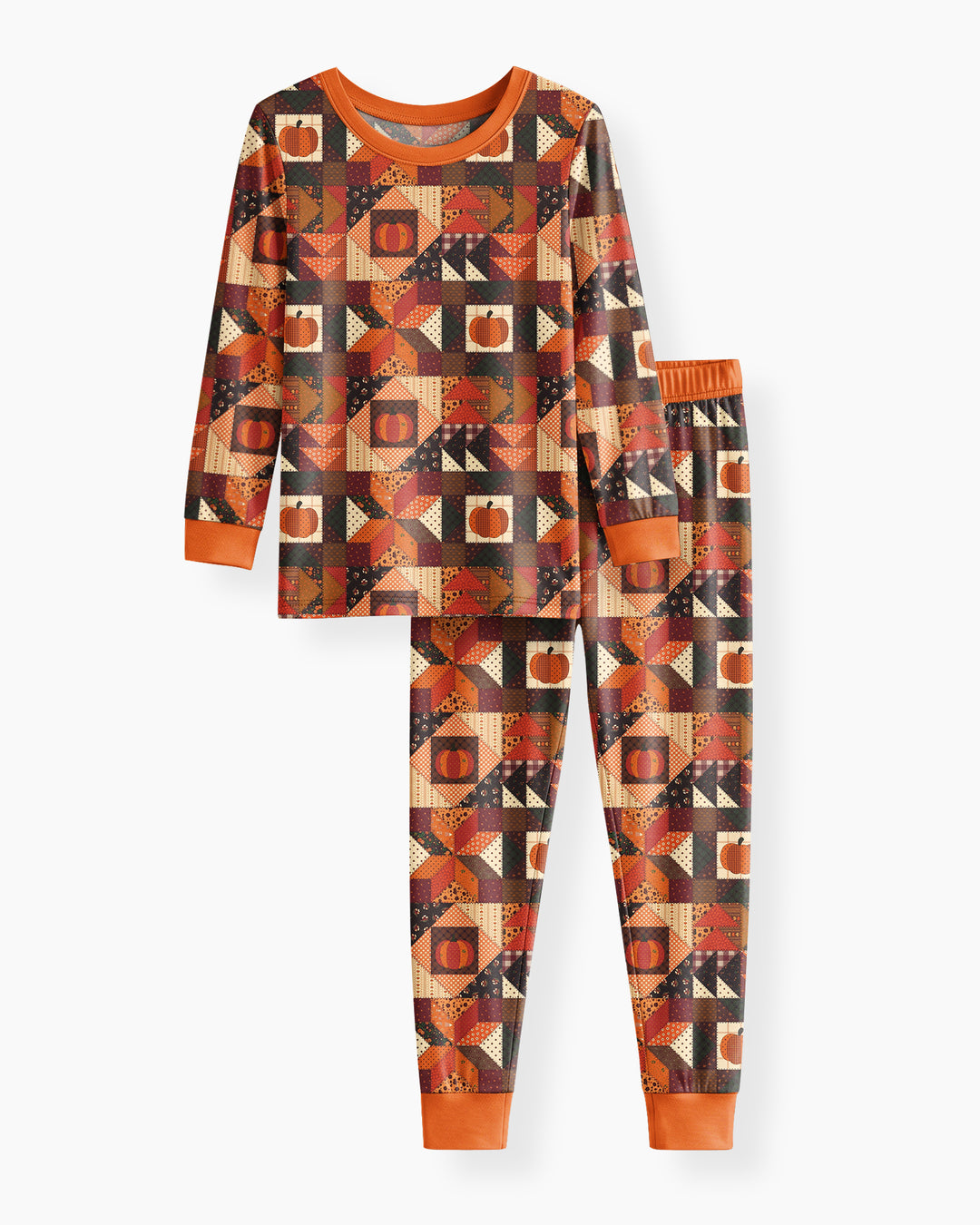 Vintage Pumpkin Patchwork Fall Bamboo Two Piece Long Sleeve Pajama Set