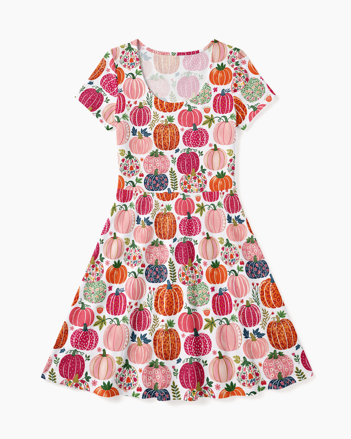 Pumpkin Patch Party Bamboo Women’s Short Sleeve Twirl Dress