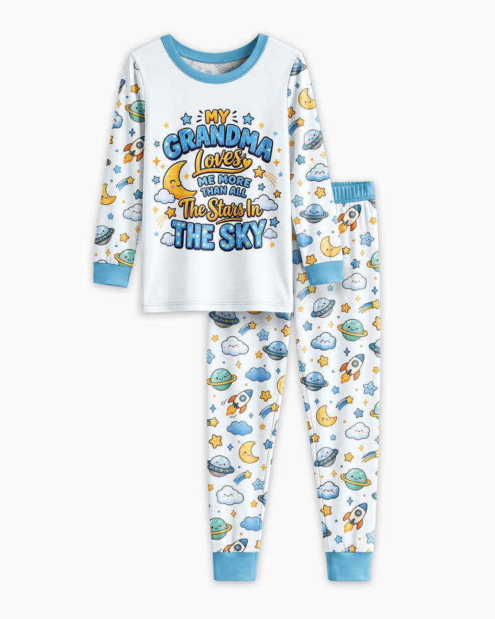 My Grandma Loves Me More Than All The Stars Bamboo Two Piece Long Sleeve Pajama Set