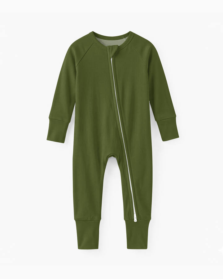Dark Olive Green Bamboo Convertible Zippered Romper