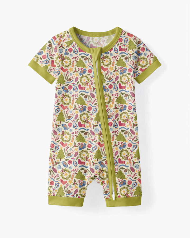 All Over Christmas Fun Bamboo Shorty Zippy