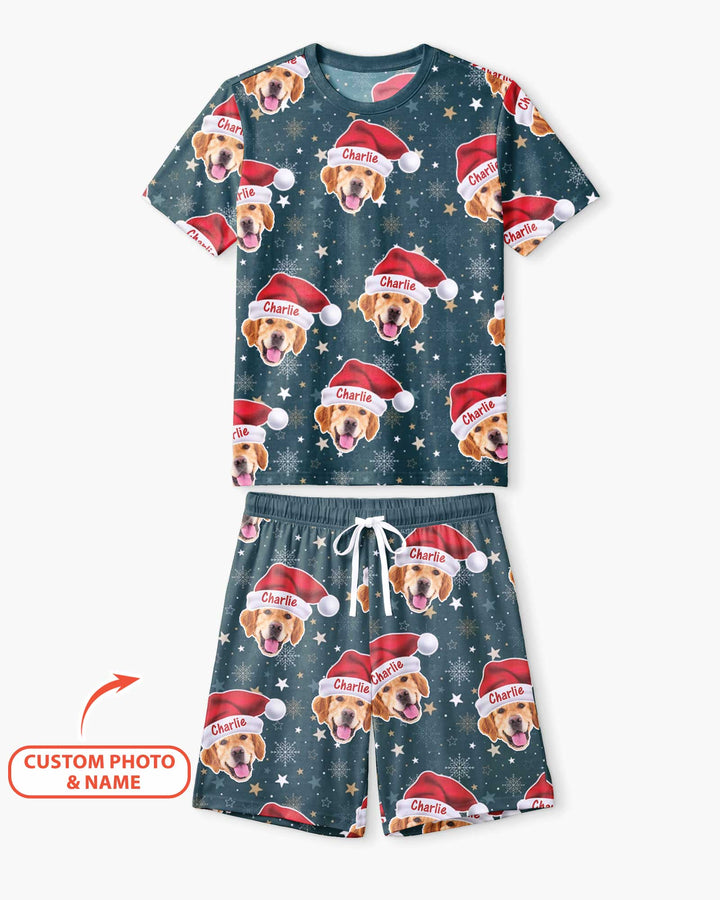 Custom Dog Photo Santa Claus Bamboo Men Short Sleeve Short Pajama Set
