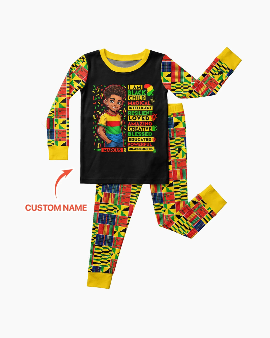 Custom Name I Am Black Child Boy Bamboo Two Piece Long Sleeve Pajama Set