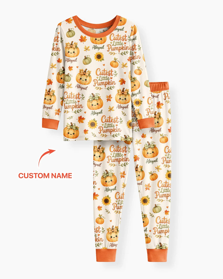 Custom Name Cutest Little Pumpkin Bamboo Two Piece Long Sleeve Pajama Set